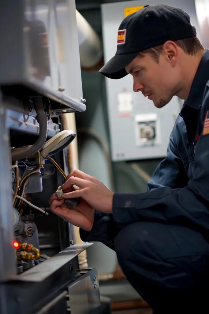 Technician inspecting a furnace, highlighting the importance of addressing unusual noises