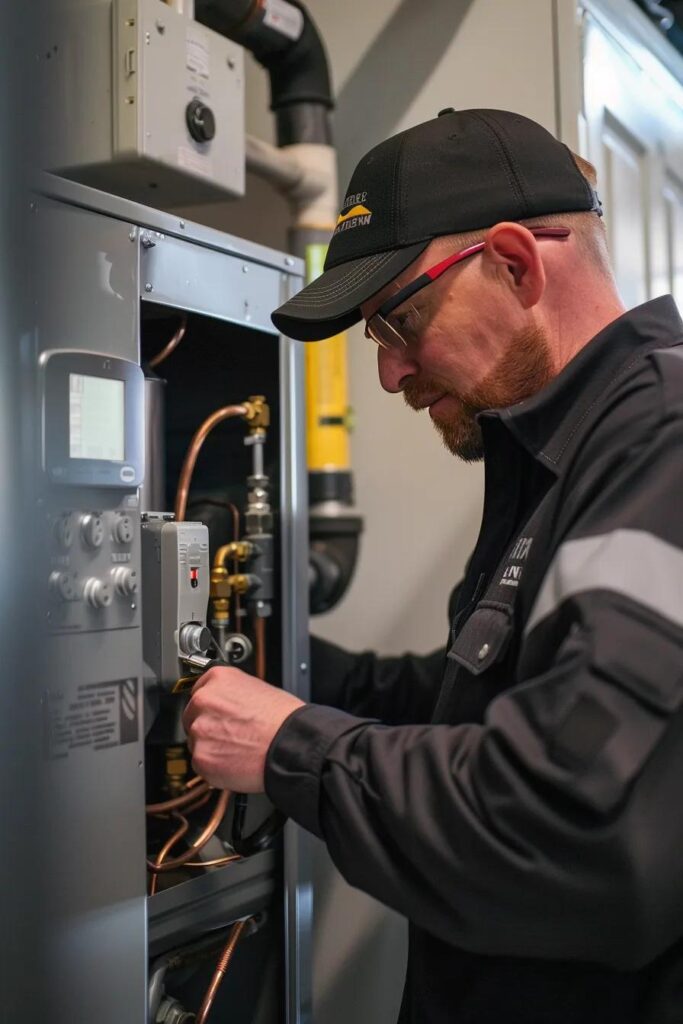 Technician performing a furnace tune-up to maintain safe, reliable performance