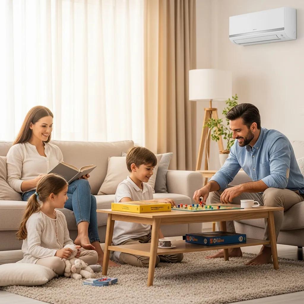 Family enjoying a comfortable home environment, illustrating the energy efficiency benefits of regular AC tune-ups